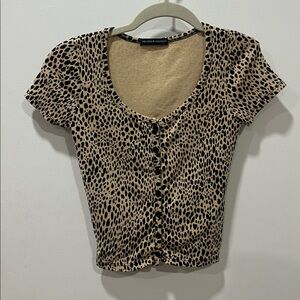 Brandy Melville Leopard Print Top - Black and Tan